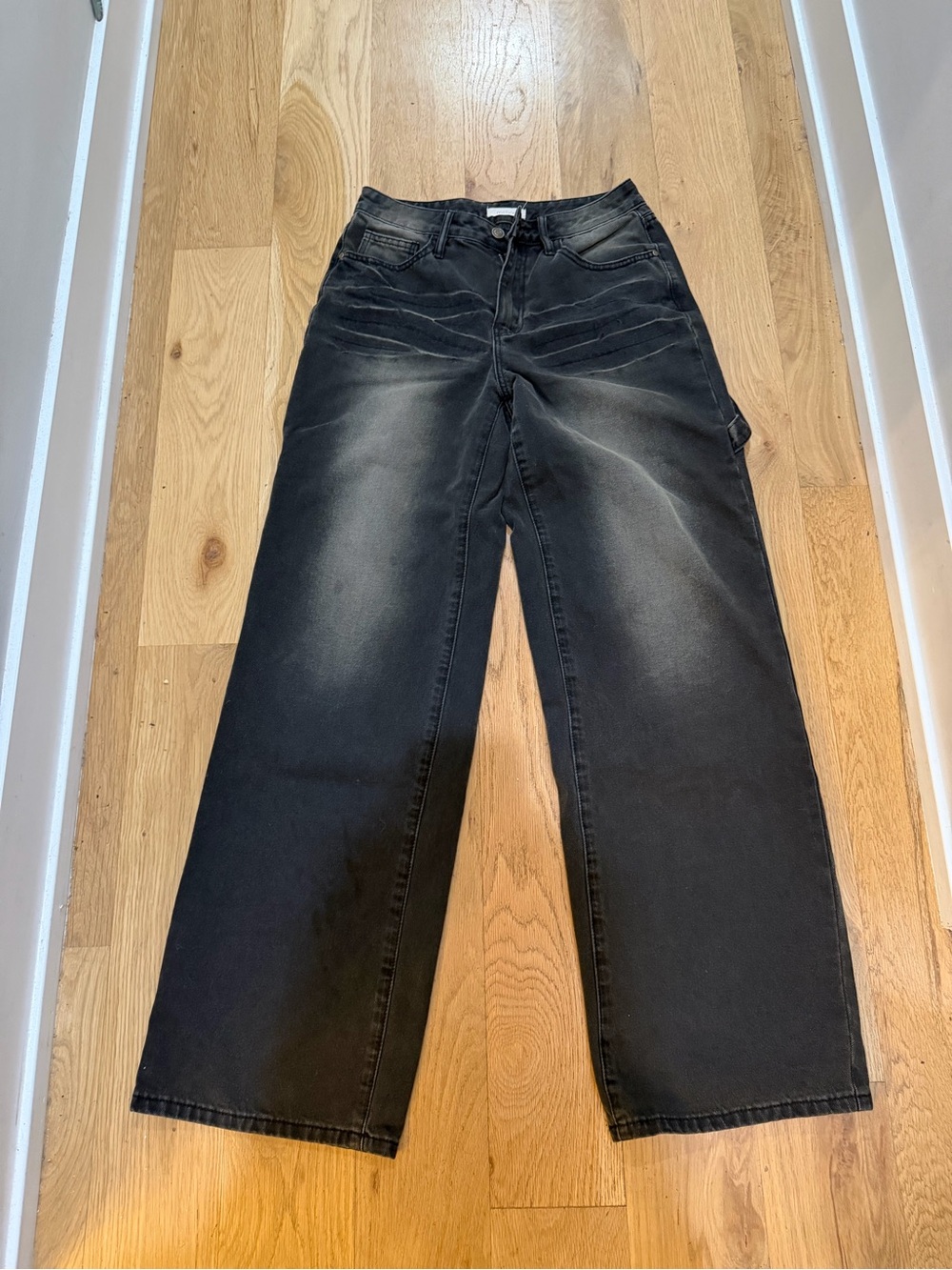 Wide Leg Black Washed Jeans